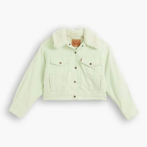 Levi's Women's Plus Size Faux-Sherpa Baby Baggy Trucker Jacket - Meadow Mist 2X - Picture 5 of 7